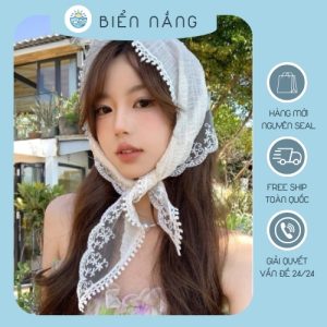 Khăn đội đầu viền ren đi biển xinh xắn