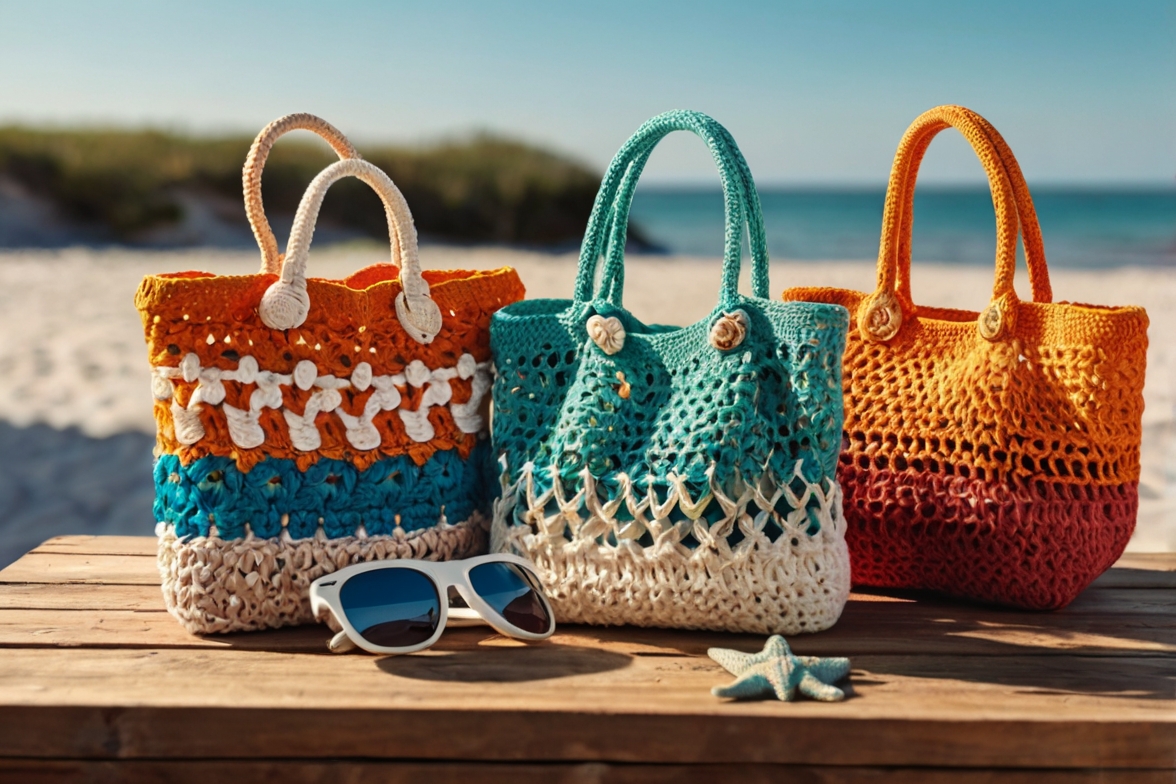 Các mẫu túi đi biển đẹp bằng len và sợi thủ công.