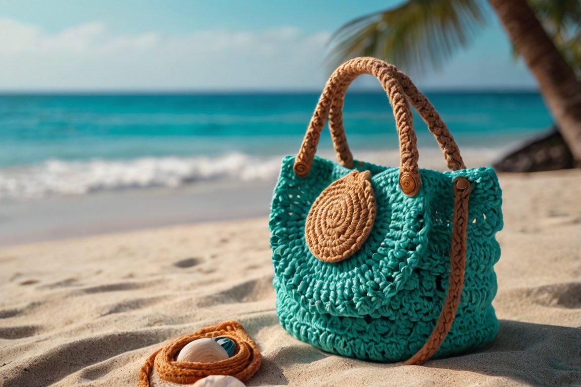 Túi len cao cấp bên bờ biển.