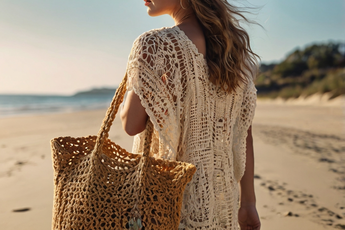 Túi len đi biển phong cách boho.