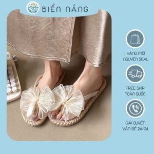 Dép đi biển du lịch mùa hè xỏ ngón thời trang nữ phối hoa xinh xắn dễ thương sang trọng