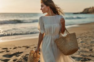 Cách phối túi đi biển với trang phục mùa hè.